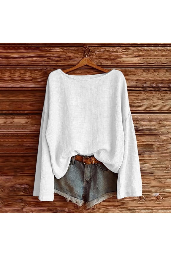 Womens Cotton Top Dressy Casual Long Sleeve Boat Neck Basic Blouse Summer Fall Lightweight Gauze Shirt