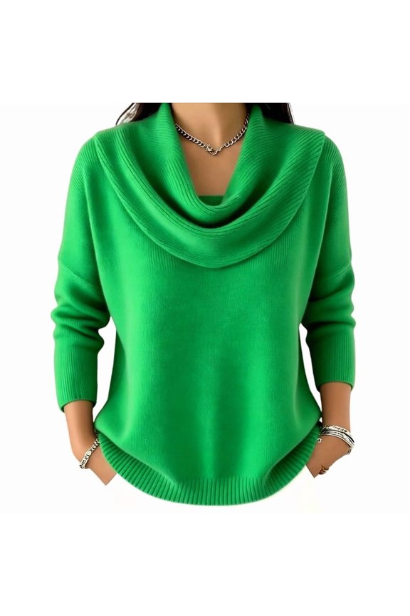 Womens Cowl Neck Sweaters Loose Fit Long Sleeve Solid Color Knit Pullover Tops Casual Fall Fashion Trendy Clothes