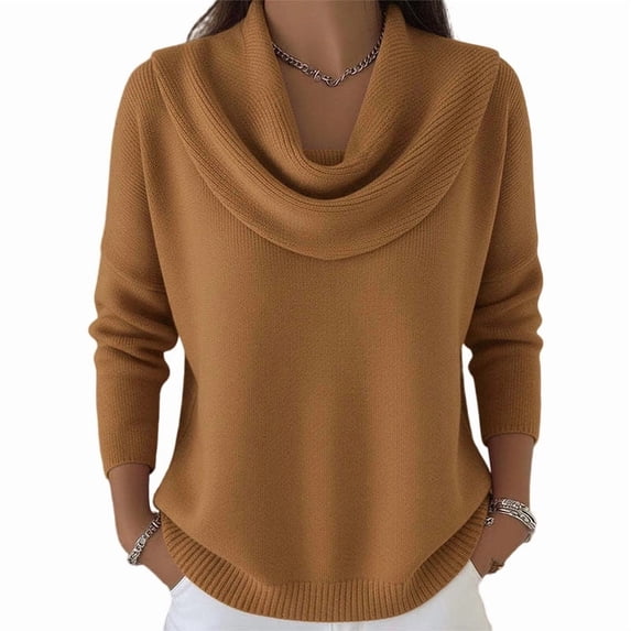 WRFWUL Womens Cowl Neck Sweaters Loose Fit Long Sleeve Solid Color Knit Pullover Tops Casual Fall Fashion Trendy Clothes