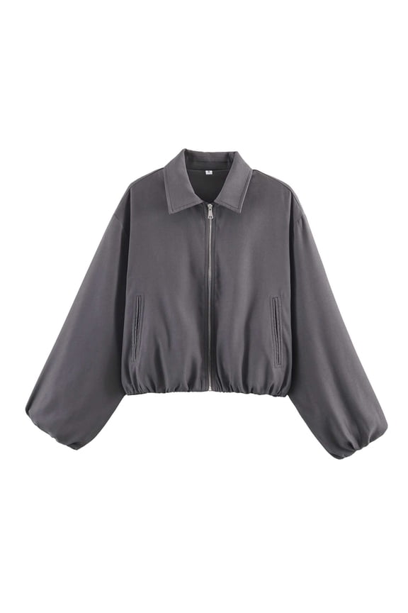 Womens Cropped Bomber Jackets Trendy Zip Up Lapel Collar Jackets Casual Lightweight Utility Outwear Coat with Pockets