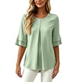 thumbnail image 1 of WRFWUL Womens Elegant Button Blouses Casual Crewneck Tiered Ruffle Sleeve Shirts Loose Fit Curved Back Chiffon Tops, 1 of 7