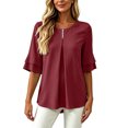 thumbnail image 1 of WRFWUL Womens Elegant Button Blouses Casual Crewneck Tiered Ruffle Sleeve Shirts Loose Fit Curved Back Chiffon Tops, 1 of 7