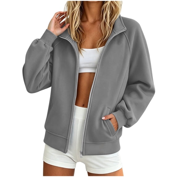 WRFWUL Womens Full Zip Up Track Jacket Lightweight Collared No Hood Long Sleeve Athletic Sweatshirt Fall Winter Trendy Track Jackets with Pockets