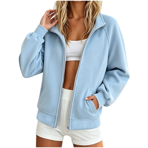 WRFWUL Womens Full Zip Up Track Jacket Lightweight Collared No Hood Long Sleeve Athletic Sweatshirt Fall Winter Trendy Track Jackets with Pockets