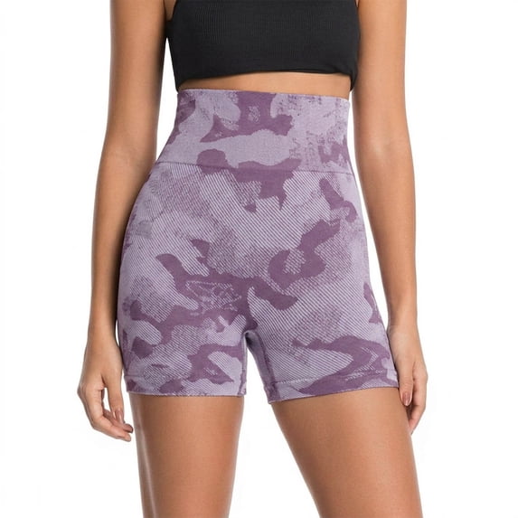 WRFWUL Womens High Waisted Camo Print Biker Shorts Stretchy Tummy Control Seamless Workout Pants Gym Yoga Running Leggings