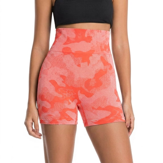 WRFWUL Womens High Waisted Camo Print Biker Shorts Stretchy Tummy Control Seamless Workout Pants Gym Yoga Running Leggings