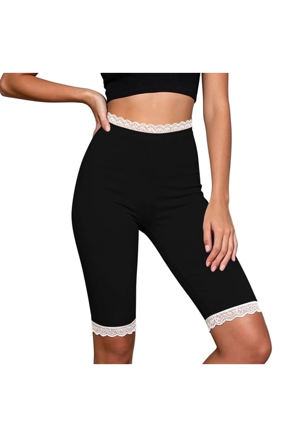 Womens High Waisted Lace Trim Safety Shorts Stretchy Anti Chafe Under Skirt Layering Biker Leggings Seamless Base Layer Bottoms