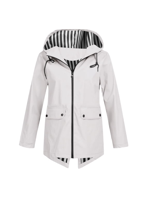 Womens Lightweight Waterproof Rain Jacket Striped Lined Windbreaker Active Outdoor Trench Raincoat Travel Jackets