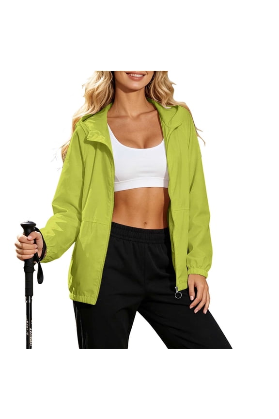 Womens Lightweight Waterproof Zip Up Hooded Jacket Packable Casual Outdoor Hiking Travel Windbreaker Coat