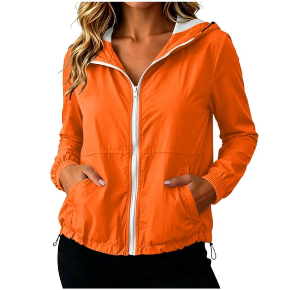 WRFWUL Womens Lightweight Zip Up Hooded Jacket Long Sleeve Sun Protection Windbreaker Casual Outdoor Hiking Travel Coat with Pockets