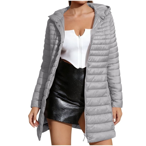 WRFWUL Womens Long Puffer Coat Hooded Quilted Down Jacket Winter Warm Lightweight Packable Outerwear Windproof Thick Overcoat