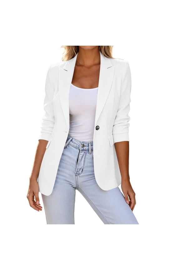 Womens Long Sleeve Single Button Blazer Open Front Notch Lapel Business Casual Office Work Suit Jacket