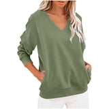 WRFWUL Womens Long Sleeve V Neck Pullover Sweatshirts Loose Fit Solid ...