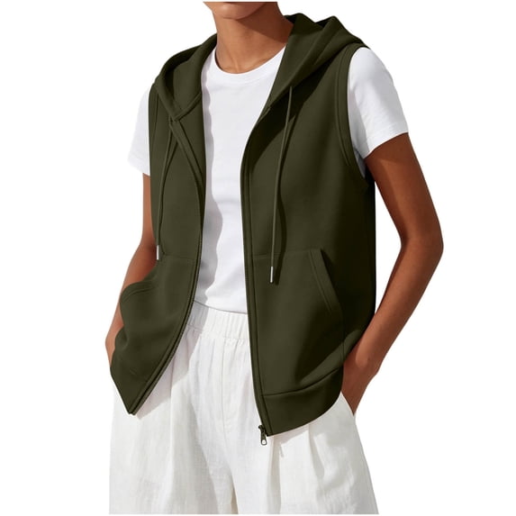 WRFWUL Womens Plus Size Sleeveless Hoodie Vest Lightweight Zip Up Oversized Sweatshirt Open Front Fall Trendy Waistcoat with Pockets