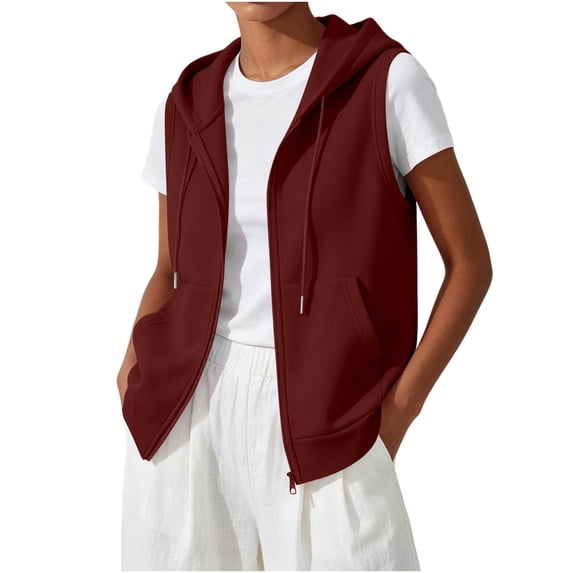 WRFWUL Womens Plus Size Sleeveless Hoodie Vest Lightweight Zip Up Oversized Sweatshirt Open Front Fall Trendy Waistcoat with Pockets
