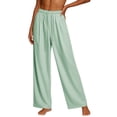 thumbnail image 1 of WRFWUL Womens Seersucker Striped Wide Leg Pants Drawstring Elastic Waist Casual Beach Vacation Flowy Trousers with Pockets, 1 of 7