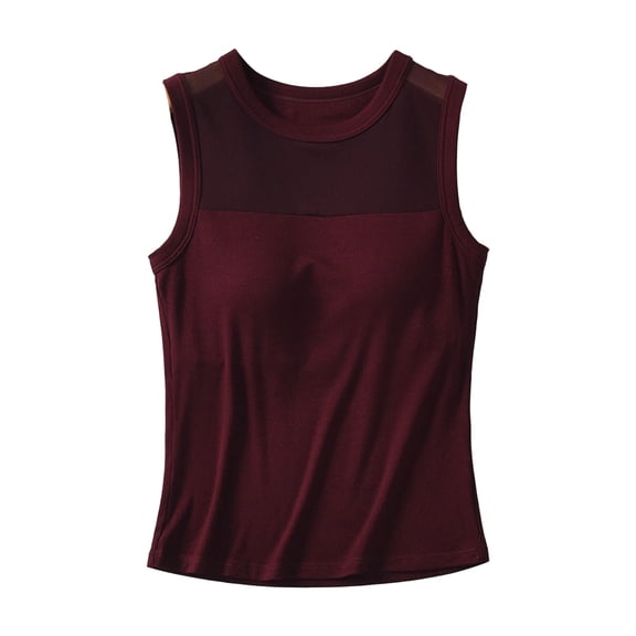 WRFWUL Womens Sheer Mesh Yoke Ribbed Tank Tops Stretchy Crewneck Sleeveless Tank Summer Casual Going Out Vests