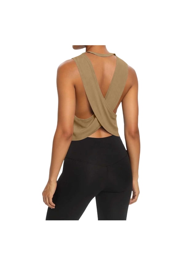 Womens Sleeveless Open Back Tank Tops Casual Loose Fit Summer Cropped Yoga Backless Athletic Workout Shirts