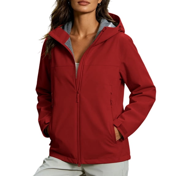 WRFWUL Womens Softshell Jacket Full Zip Hooded Windproof Water Resistant Outwear Lightweight Outdoor Hiking Coat Fall Versatile Wear