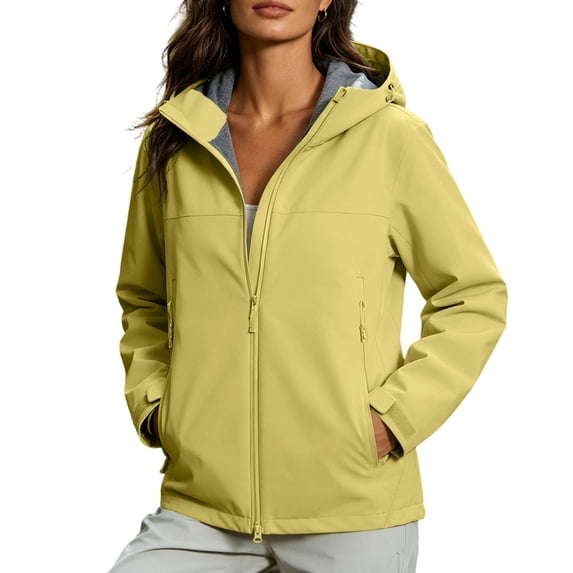 WRFWUL Womens Softshell Jacket Full Zip Hooded Windproof Water Resistant Outwear Lightweight Outdoor Hiking Coat Fall Versatile Wear