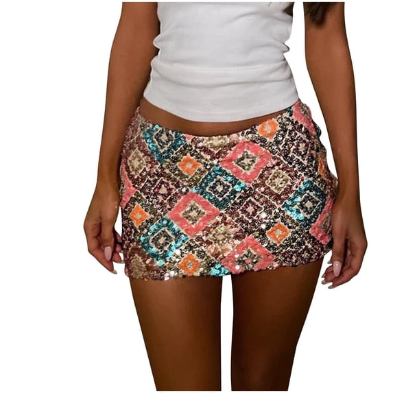 WRFWUL Womens Sparkly Sequins Plaid Multicolor Mini Skirts Low Rise Shiny Glitter Short Skirts Clubwear Party Bodycon Skirt