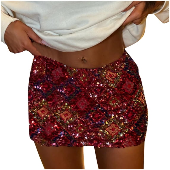 WRFWUL Womens Sparkly Sequins Plaid Multicolor Mini Skirts Low Rise Shiny Glitter Short Skirts Clubwear Party Bodycon Skirt