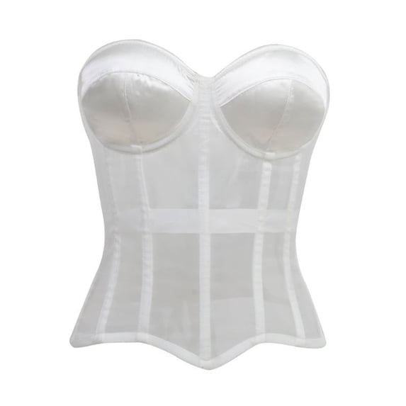 WRFWUL Womens Strapless Corset Victorian Mesh Bustier Bustier Sweetheart Neckline Waist Cincher Top