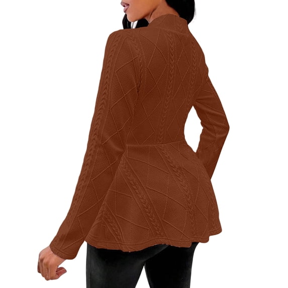WRFWUL Womens Textured Jacquard Blazer Open Front Single Button Long Sleeve Peplum Jacket Elegant Casual Office Outerwear