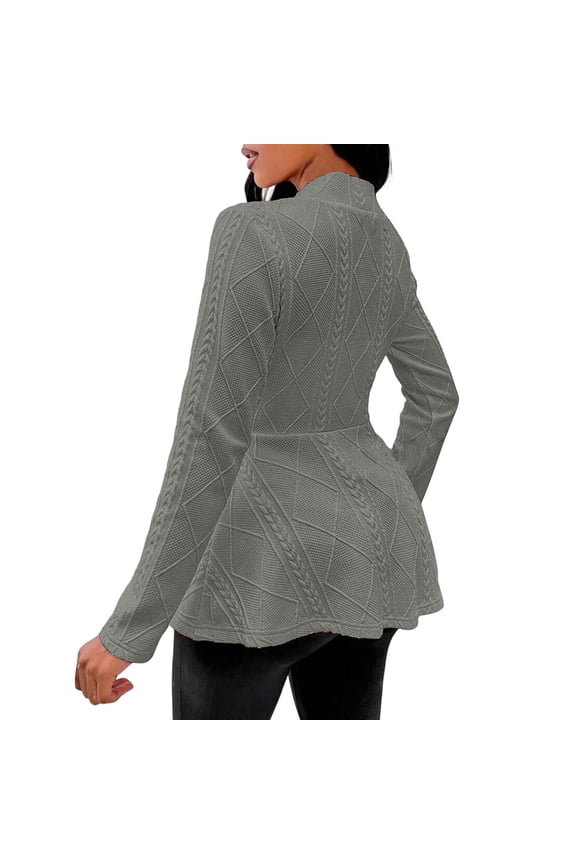Womens Textured Jacquard Blazer Open Front Single Button Long Sleeve Peplum Jacket Elegant Casual Office Outerwear