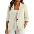 thumbnail image 1 of WRFWUL Womens Three Quarter Sleeve Cotton Linen Blazer Lightweight Notch Collar Single Button Summer Work Office Casual Jacket, 1 of 7