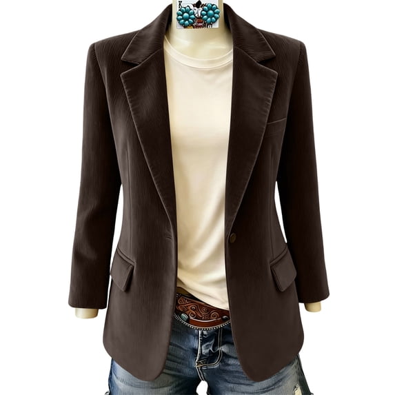 WRFWUL Womens Vintage Corduroy Blazer Jacket Notched Lapel Single Button Open Front Long Sleeve Blazer Business Casual Office Coat