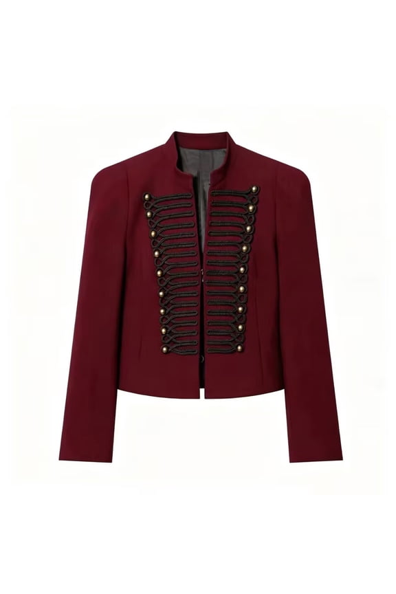 Womens Vintage Military Style Cropped Jacket Structured Shoulder Pads Button Front Long Sleeve Formal Blazer Coat