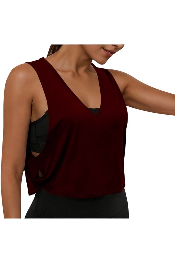 Workout Tank Tops for Women V Neck Sleeveless Athletic Crop Blouses Loose Fit Moisture-wicking Running Yoga Gym Shirts