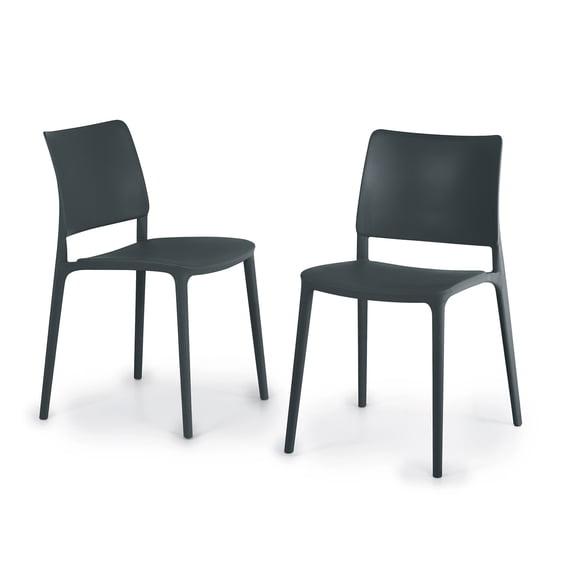 WRGHOME Garden Modern Outdoor/Indoor Plastic Resin Stacking Patio Dining Side Chair (Set of 2) - ANTHRACITE
