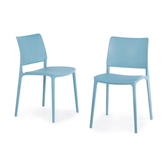 WRGHOME Garden Modern Outdoor/Indoor Plastic Resin Stacking Patio Dining Side Chair (Set of 2) - AQUABLUE