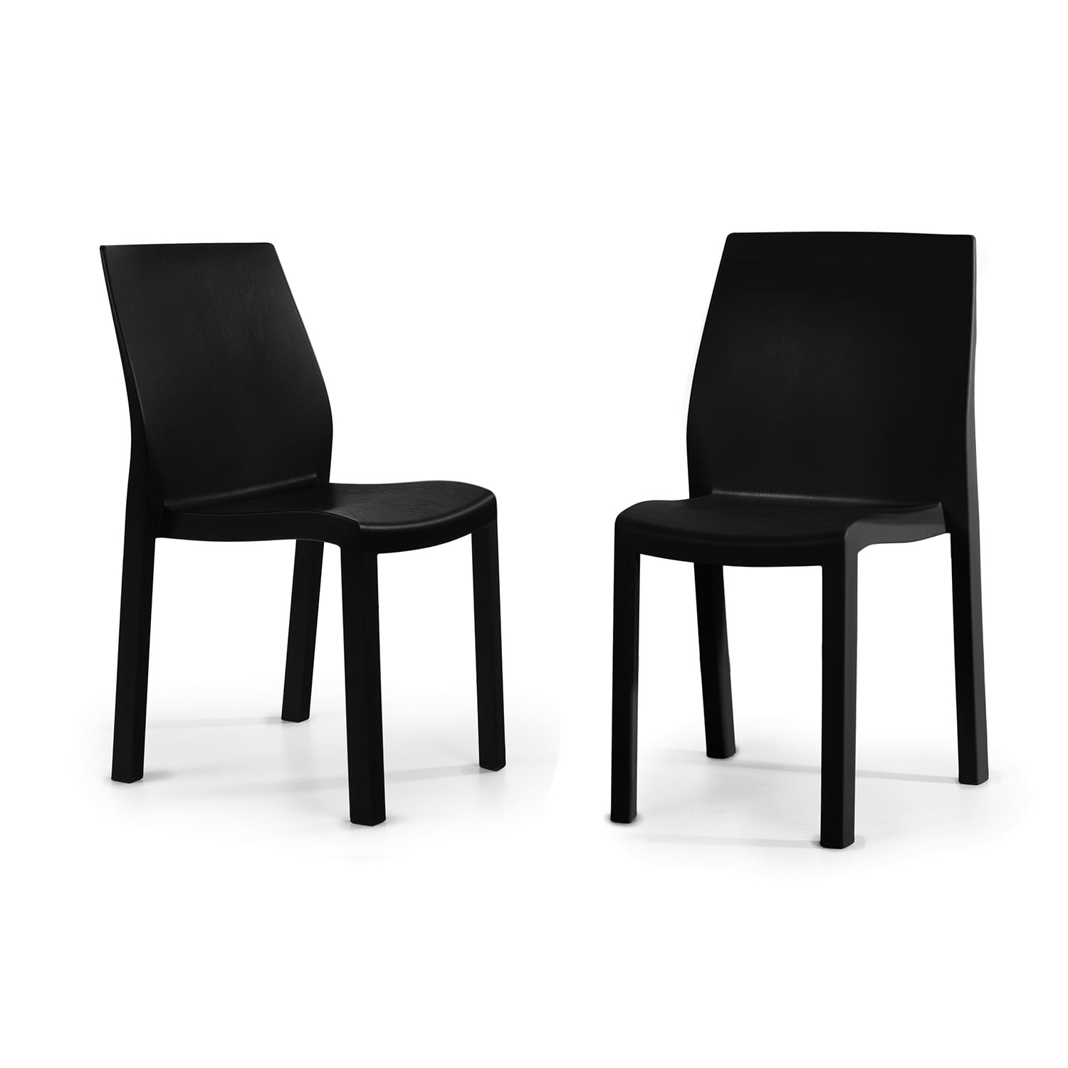 WRGHOME Palma Modern Outdoor/Indoor Plastic Resin Stacking Patio Dining Chairs  (Set of 2) - BLACK