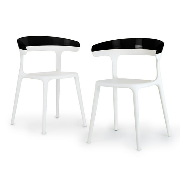 WRGHOME Seville Modern Outdoor/Indoor Plastic Resin Stacking Patio Dining Chairs  (Set of 2) - WHITE-S BLACK