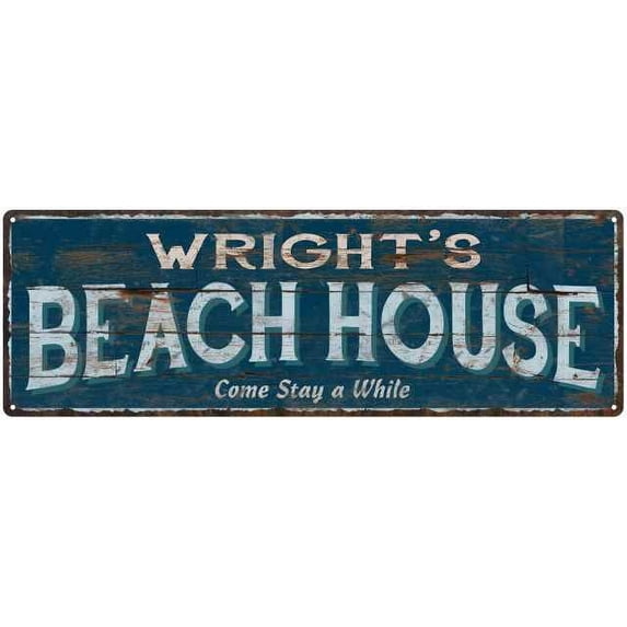 WRIGHT'S Beach House Blue Rustic Cabin Home Decor 6x18 Metal 106180026034