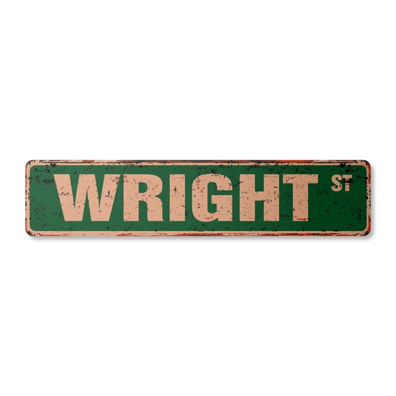 WRIGHT Vintage Aluminum Street Sign Childrens Name Room Metal Sign rustic metal tin | Indoor/Outdoor | 24" Wide