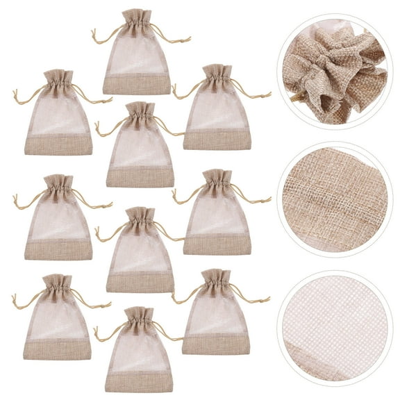 WRISTBIQUE 10Pcs Lightweight Beige Drawstring Bag Clear Window Storage Organizer for Home Use