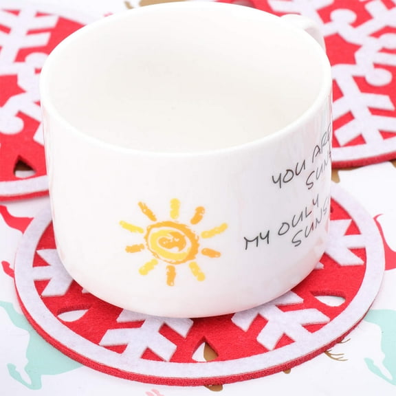 WRISTBIQUE 10Pcs Christmas Themed Drink Coasters Felt Fabric Round Mats for Hot Cold Drinks