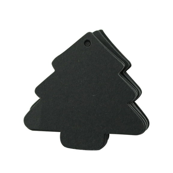 WRISTBIQUE 100-Pack Kraft Paper Name Tags in Christmas Tree Shape, Black, Ideal for Weddings and Holiday Events