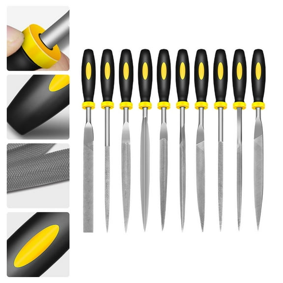 WRISTBIQUE 10Pcs Black Rectangular Steel File Set for Metal Polishing Deburring Wood Carving Workshop Diy Projects 7In