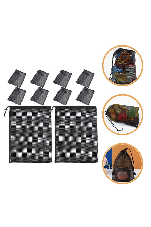 10Pcs Mesh Bag Black Polyester Drawstring Net Bags Storage Breathable Tear Resistant For Swimming