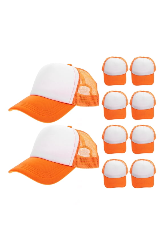 10Pcs Orange Polyester Round Brim Baseball Hats for Men Women Outdoor Activities Cap
