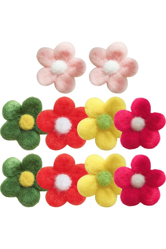 Wool Felt Flowers Assorted Color for Brooches Jewelry and Hairpin Making 10Pcs