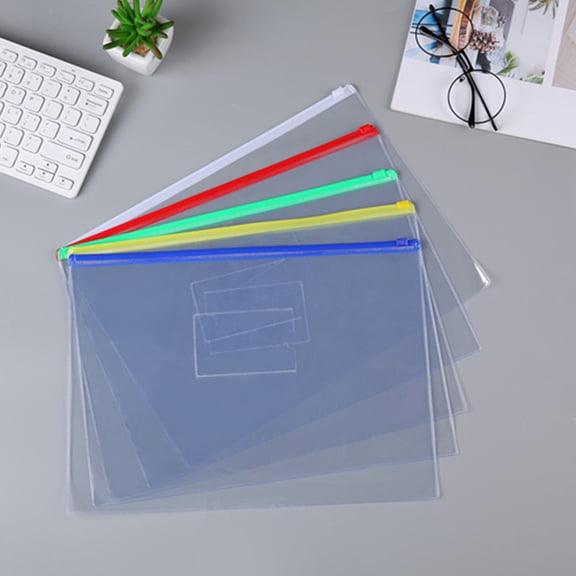 WRISTBIQUE 10-Pack Transparent Zipper Document Bags Assorted Colors Portable File Storage Pouches