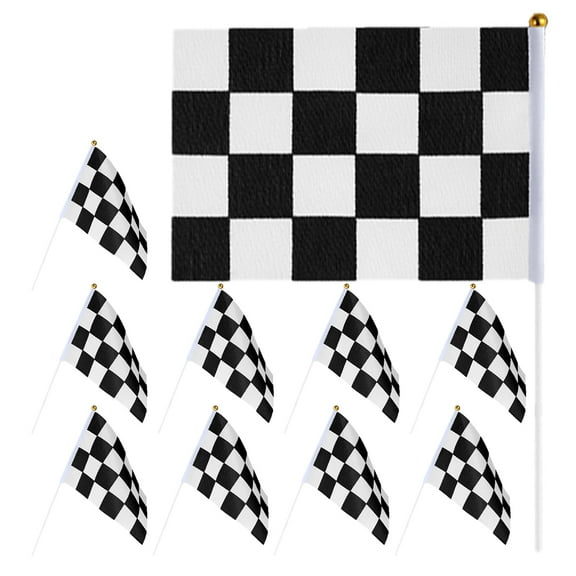 WRISTBIQUE 10Pcs Hand Held Race Car Flags Black Checkered Flag Party Decorations for Festival Use