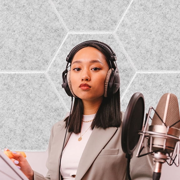 WRISTBIQUE 10pcs Sound Absorbing Wall Panels Modern Light Grey Hexagon for Home Studios