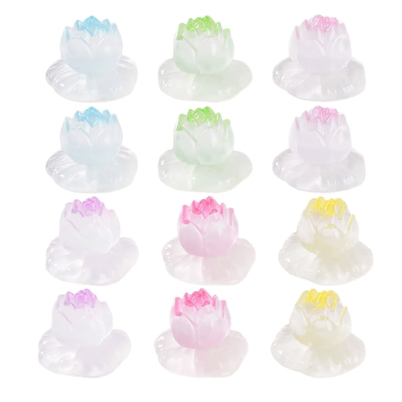 WRISTBIQUE Mini Bonsai Figurines Resin Lotus Figurines Multi 12Pcs